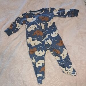5/$25- Carter's Blue and Brown Elephant Print Footie